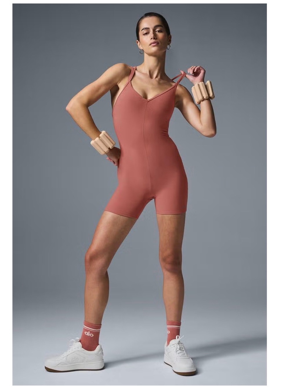 Alo V-Neck Dusty Rose Unitard Romper size large